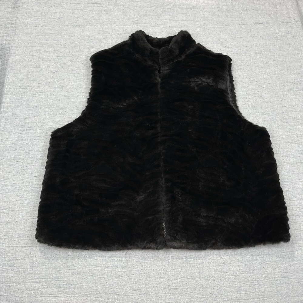 Preston & York Womens Faux Fur Vest‎ Black Brown Tiger Striped Women's 1X